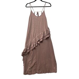 GIGIO By Umgee Maxi Ruffle Dress Spaghetti Stap Dusty Pink Sz L Boho Lagenlook